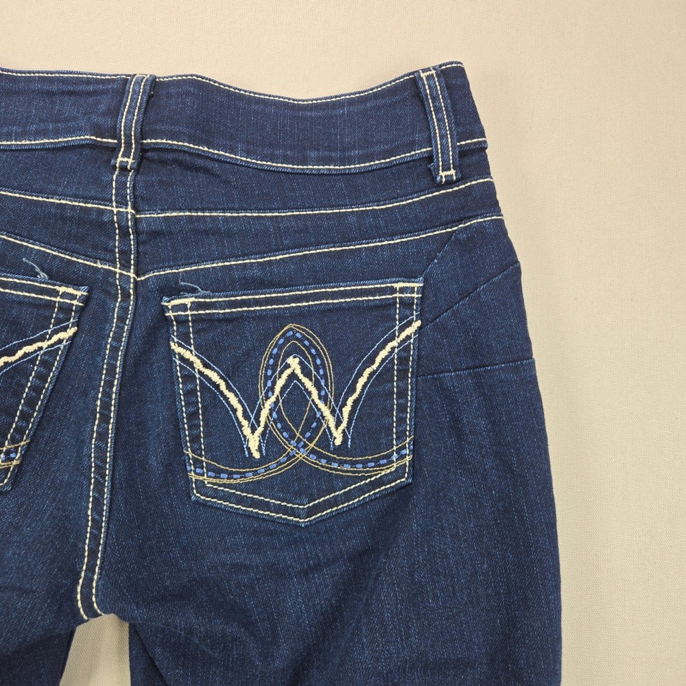 Wrangler Jeans Bootcut Dark Wash Contrast Stitch Embroidered Blue Women 3/4 x 32 - Picture 3 of 12